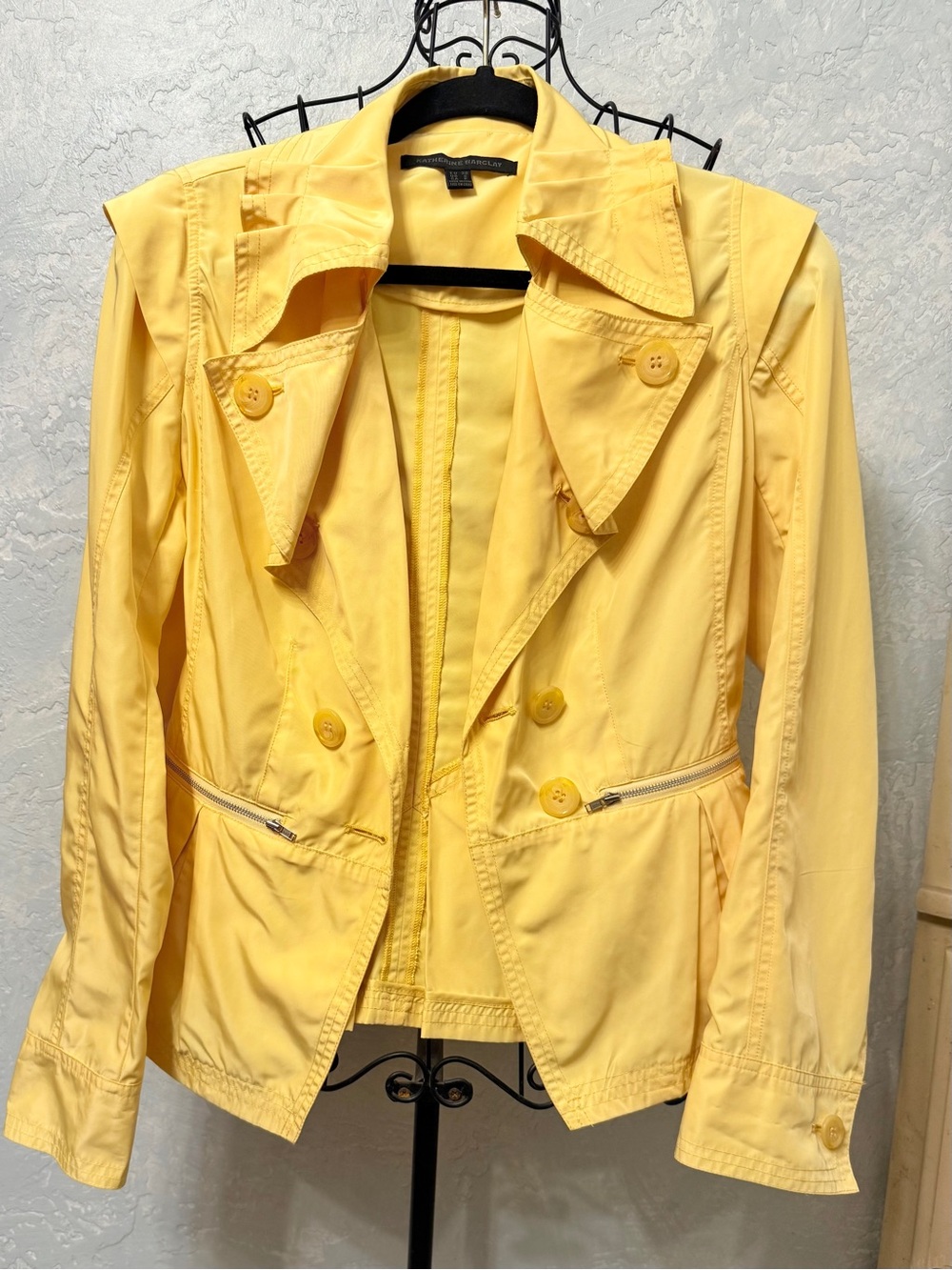 Katherine Barclay Double Breasted, Yellow Trench Jacket Sz S